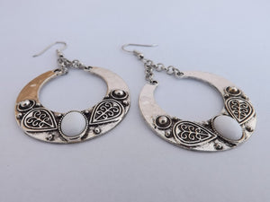 White & Silver Tone Round Drop Earrings