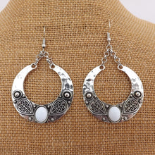 Load image into Gallery viewer, White &amp; Silver Tone Round Drop Earrings
