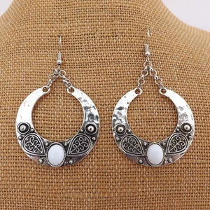 White & Silver Tone Round Drop Earrings