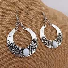 Load image into Gallery viewer, White &amp; Silver Tone Round Drop Earrings
