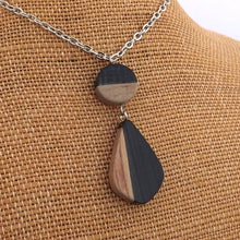 Load image into Gallery viewer, Wood &amp; Black Resin Pendant Necklace
