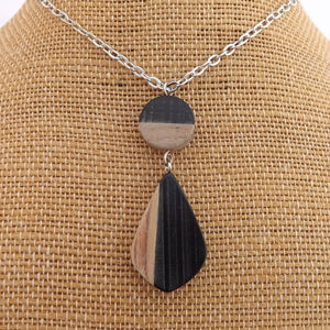 Wood & Black Resin Pendant Necklace