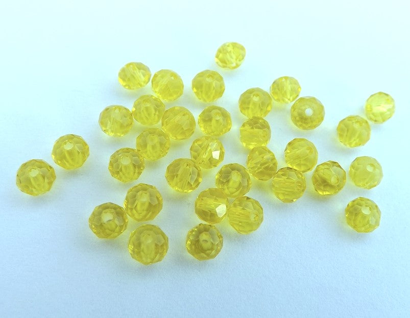 Strand 4mm Light Yellow Crystal Cut Glass Rondelle Beads