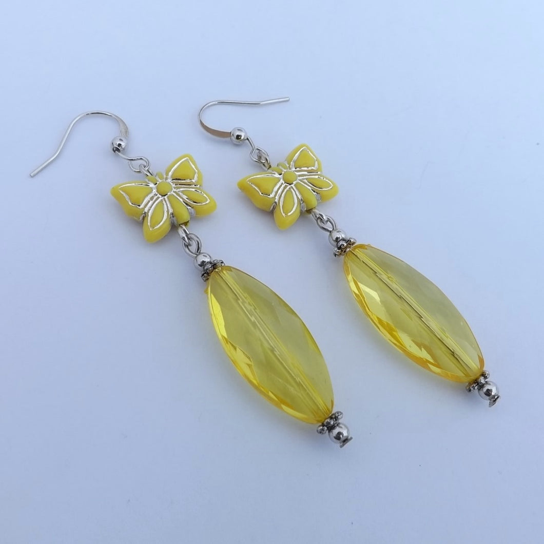 Yellow Butterfly Handmade Acrylic Bead Drop Earrings