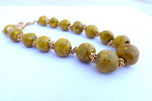 Yellow Ceramic Bead & Gold Chain Vintage Necklace (Made in NZ)