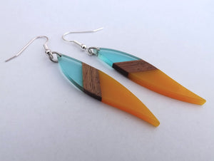 Yellow & Blue Resin & Wood Earrings