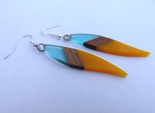 Load image into Gallery viewer, Yellow &amp; Blue Resin &amp; Wood Earrings
