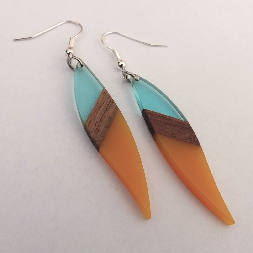 Yellow & Blue Resin & Wood Earrings