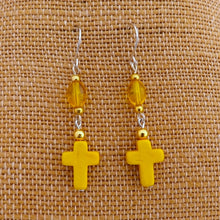 Load image into Gallery viewer, Yellow Cross Handmade Chain Link Bead Drop Earrings
