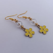 Load image into Gallery viewer, Yellow, Gold &amp; Clear Floral Charm &amp; Bead Drop Earrings
