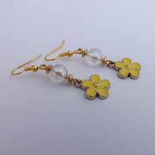 Load image into Gallery viewer, Yellow, Gold &amp; Clear Floral Charm &amp; Bead Drop Earrings
