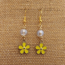 Load image into Gallery viewer, Yellow, Gold &amp; Clear Floral Charm &amp; Bead Drop Earrings
