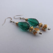 Load image into Gallery viewer, Yellow, Gold &amp; Teal Handmade Floral Bead Earrings
