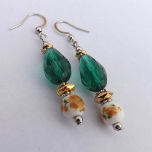 Yellow, Gold & Teal Handmade Floral Bead Earrings