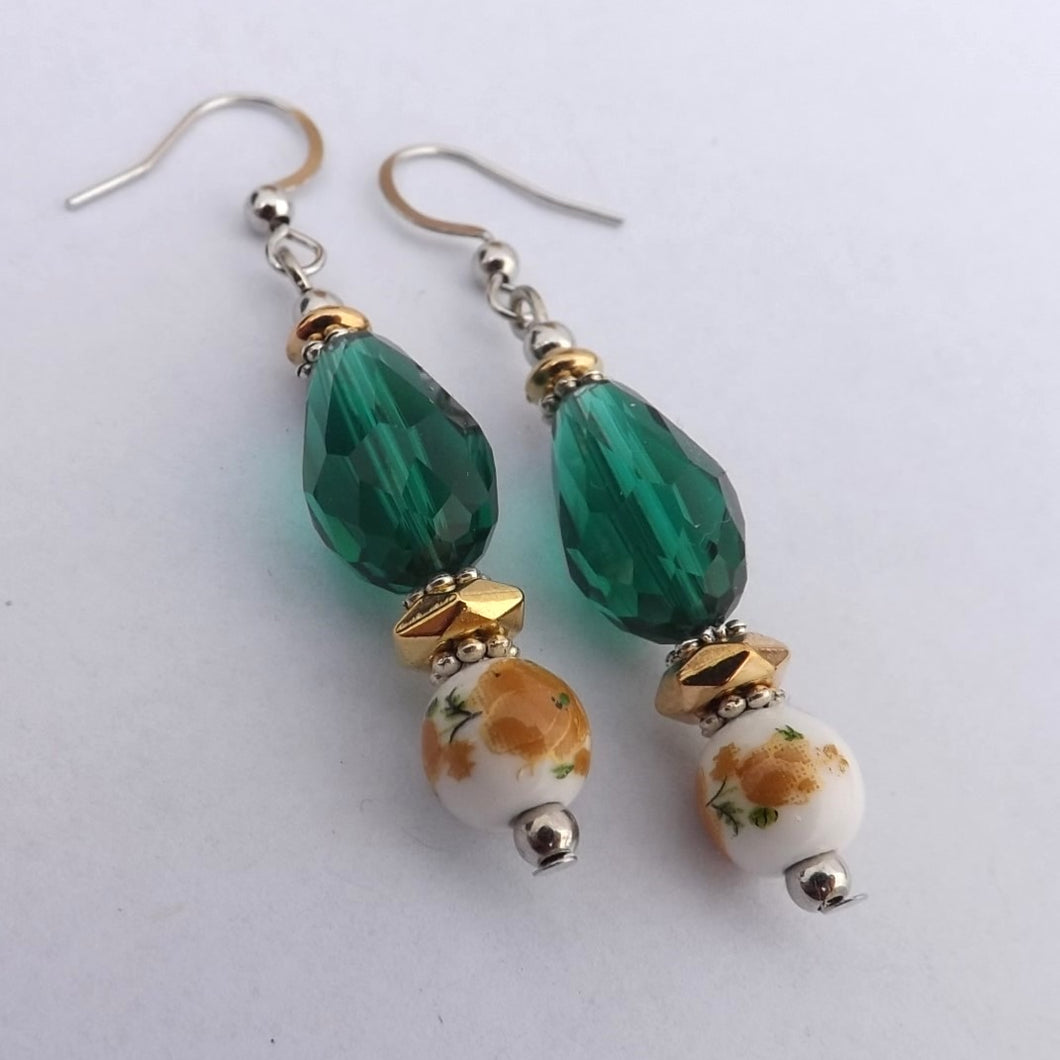 Yellow, Gold & Teal Handmade Floral Bead Earrings