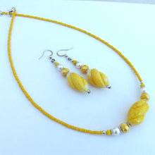 Load image into Gallery viewer, Yellow &amp; Milky White Handmade Lamp work Glass Bead Necklace &amp; Earrings Set

