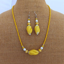 Load image into Gallery viewer, Yellow &amp; Milky White Handmade Lamp work Glass Bead Necklace &amp; Earrings Set
