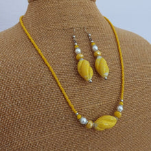 Load image into Gallery viewer, Yellow &amp; Milky White Handmade Lamp work Glass Bead Necklace &amp; Earrings Set
