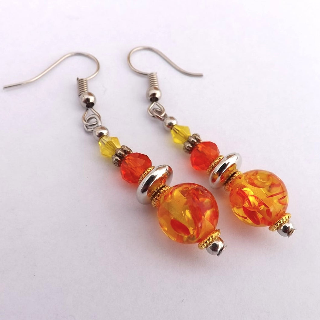 Yellow & Orange Faux Amber Bead Earrings