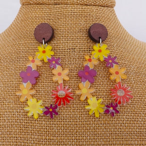 Clear Floral Drop Earrings with Wood Stud Setting (3 options))