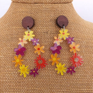 Clear Floral Drop Earrings with Wood Stud Setting (3 options))