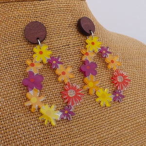 Clear Floral Drop Earrings with Wood Stud Setting (3 options))