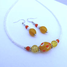 Load image into Gallery viewer, Yellow, Orange &amp; White Handmade Bead Necklace &amp; Earrings Set
