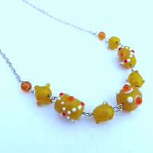 Load image into Gallery viewer, Yellow, Orange &amp; White Handmade  Lamp work Bed Chain Link Necklace
