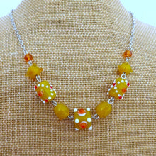 Load image into Gallery viewer, Yellow, Orange &amp; White Handmade  Lamp work Bed Chain Link Necklace
