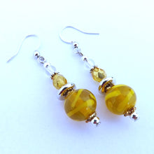Load image into Gallery viewer, Yellow &amp; Silver Tone Handmade Bead Earrings
