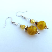 Load image into Gallery viewer, Yellow &amp; Silver Tone Handmade Bead Earrings
