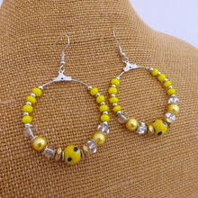 Load image into Gallery viewer, Yellow, Silver &amp; Black Handmade Hoop Bead Earrings
