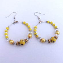 Load image into Gallery viewer, Yellow, Silver &amp; Black Handmade Hoop Bead Earrings
