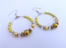 Load image into Gallery viewer, Yellow, Silver &amp; Black Handmade Hoop Bead Earrings
