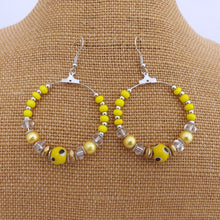 Load image into Gallery viewer, Yellow, Silver &amp; Black Handmade Hoop Bead Earrings
