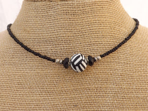 Black & White Striped Kathryn Design Handmade Bead necklace