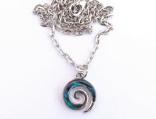 Load image into Gallery viewer, Dyed Paua &amp; Silver Tone Koru Pendant Necklace (multiple colour options)
