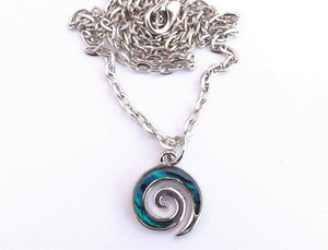 Dyed Paua & Silver Tone Koru Pendant Necklace (multiple colour options)