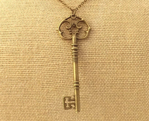 Antique Bronze Vintage Key Pendant on Chain