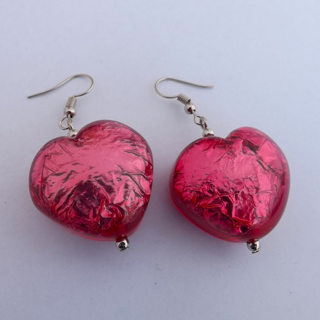 Large Red Acrylic Heart Bead Earrings (Made in NZ)