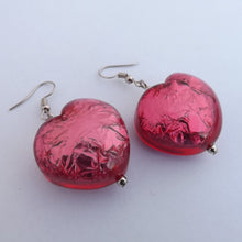 Load image into Gallery viewer, Large Red Acrylic Heart Bead Earrings (Made in NZ)
