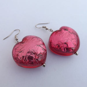 Large Red Acrylic Heart Bead Earrings (Made in NZ)