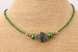 Mixed Green Handmade Kathryn Design Bead Necklace