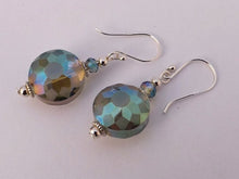 Load image into Gallery viewer, Multi Toned Round Crystal Cut Earrings on Sterling Silver Hooks
