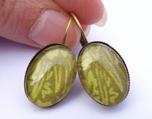 Load image into Gallery viewer, Olive Green Oval Dome Earrings
