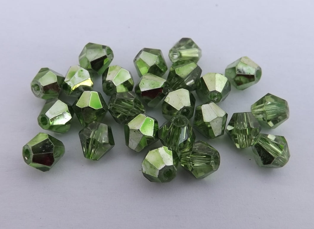 10x Light Green Metallic Finish 6mm Glass Faceted Cut Bicone Beads