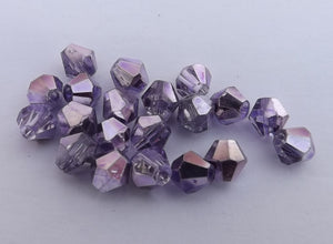 10x Light Purple Metallic Finish 6mm Glass Faceted Cut Bicone Beads