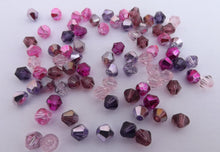 Load image into Gallery viewer, 10x Pink &amp; Purple Mix 6mm Glass Faceted Cut Bicone Beads
