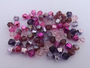 10x Pink & Purple Mix 6mm Glass Faceted Cut Bicone Beads