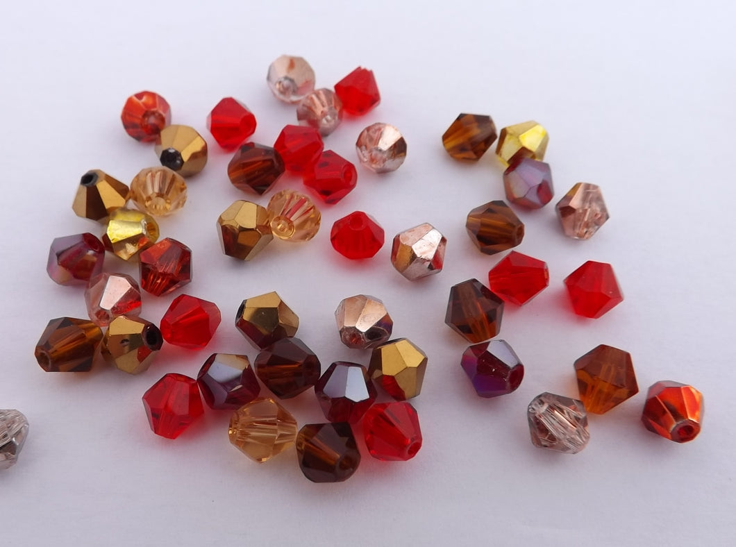 10x Red, Brown & Gold Mix 6mm Glass Faceted Cut Bicone Beads